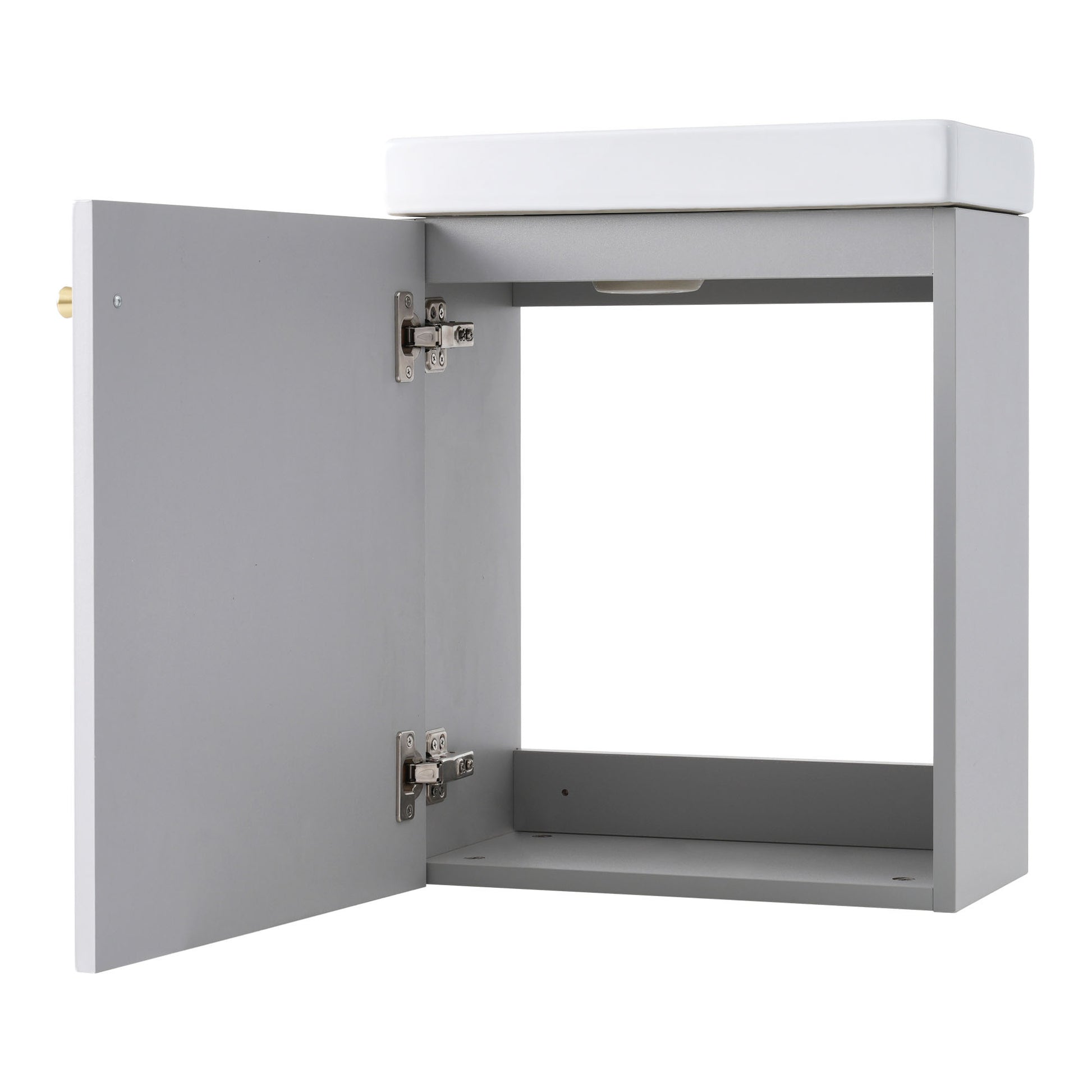 Viedo Contemporary 16" Wall Mounted Bathroom Vanity Combo Cabinet With Ceramic Basin Ideal For Small Bathrooms Grey Mdf