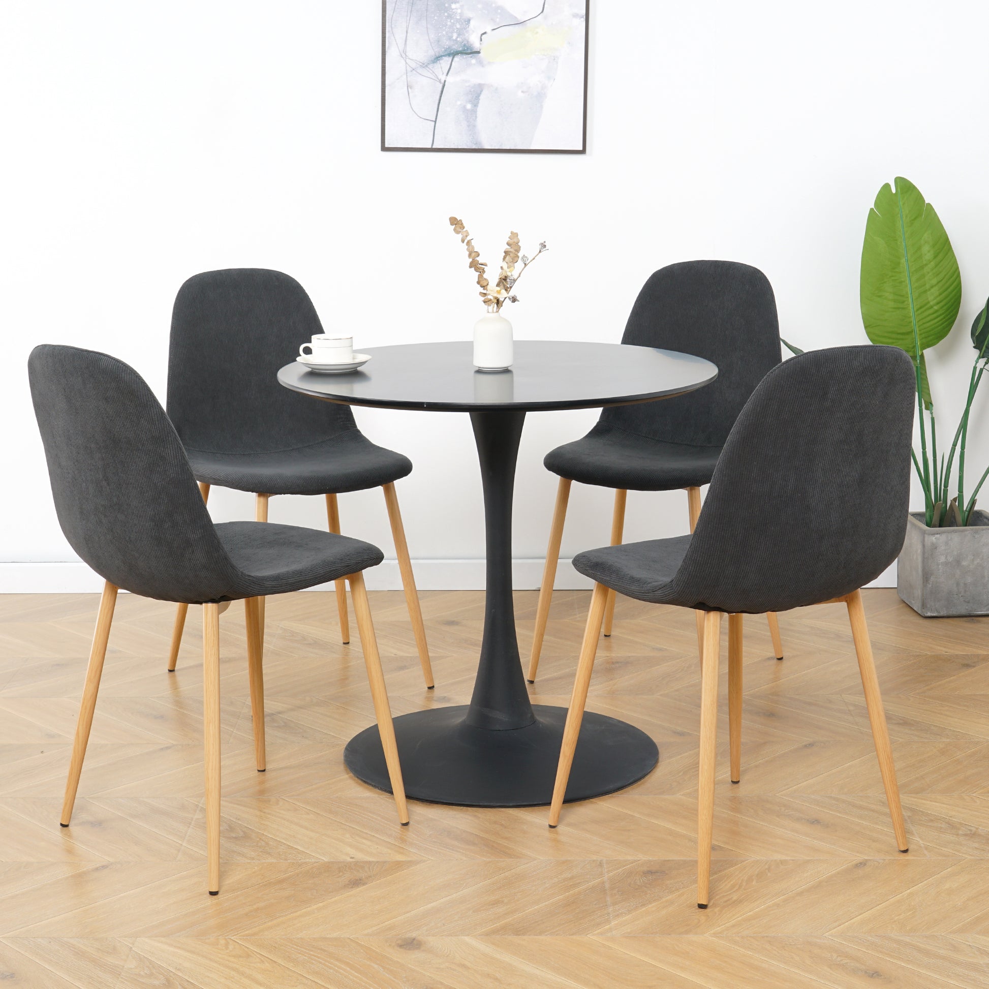 Deep Grey Modern Fabric Chairs With Wood Transfer Metal Leg Set Of 4 Dark Gray Metal