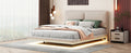 Queen Size Upholstered Platform Bed With Sensor Light And 2 Large Backrests, Stylish Platform Bed With 2 Sets Of Usb Port And Socket On Each Rear Bed Leg, Beige Beige Velvet