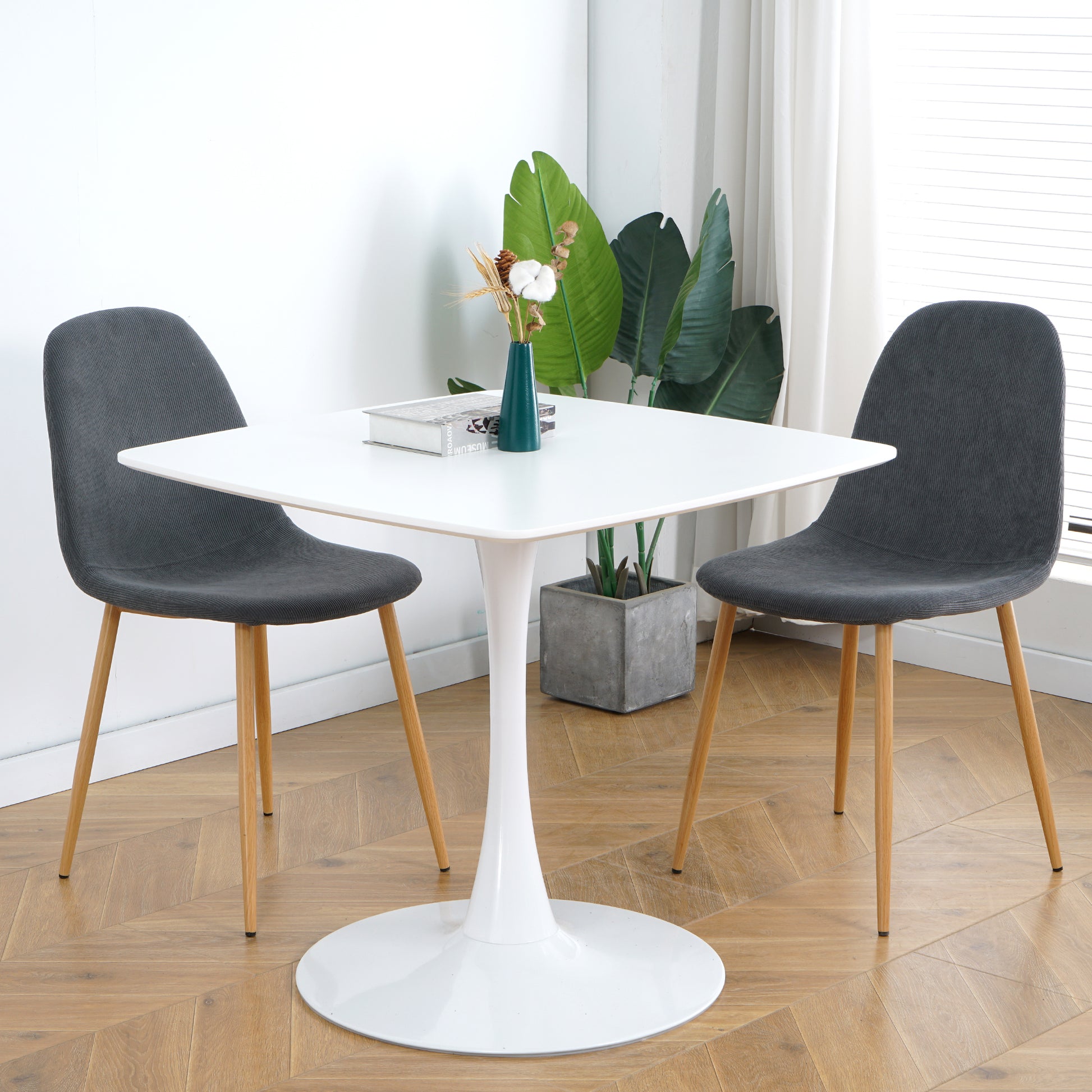 Light Grey Modern Fabric Chairs With Wood Transfer Metal Leg Set Of 4 Light Gray Metal