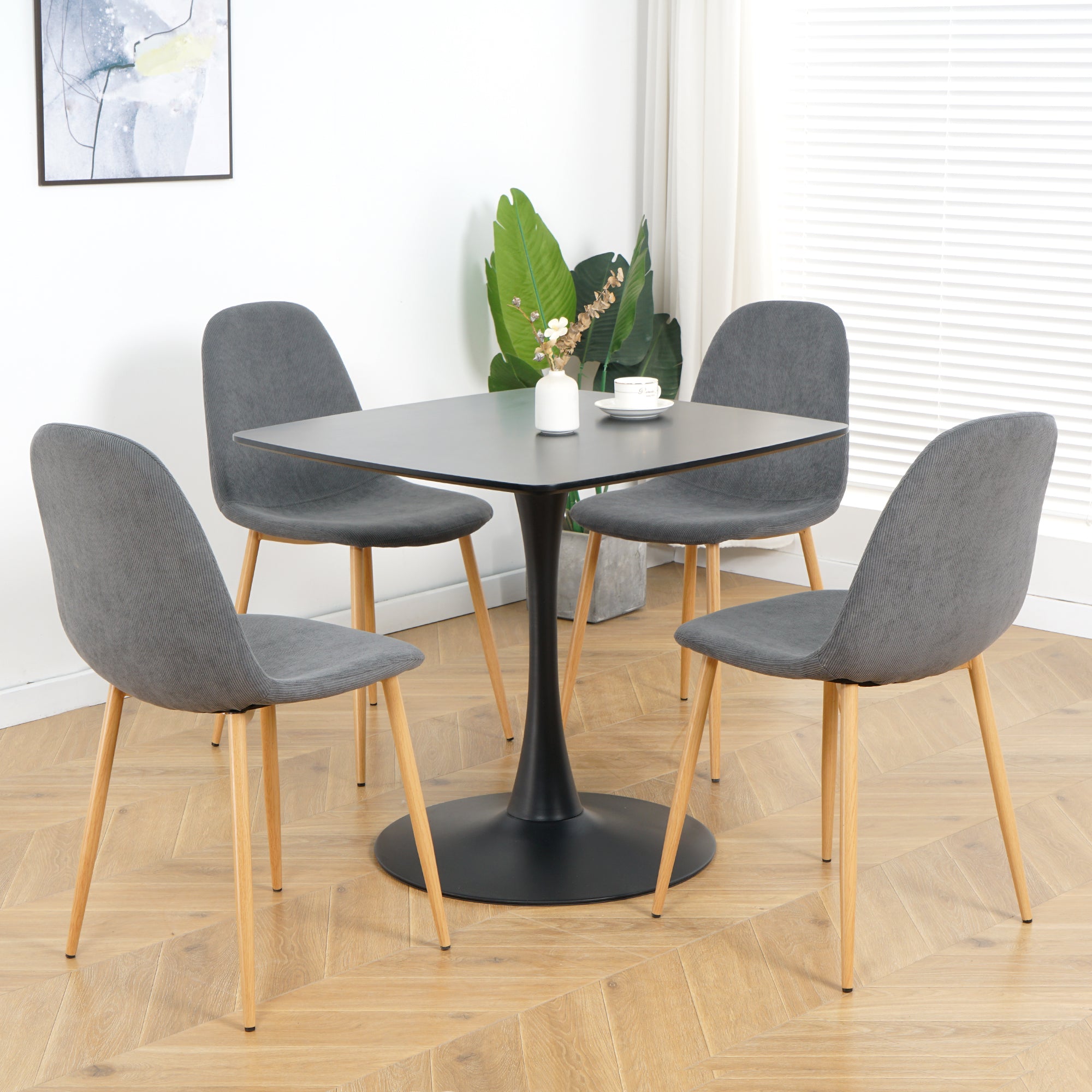 Light Grey Modern Fabric Chairs With Wood Transfer Metal Leg Set Of 4 Light Gray Metal