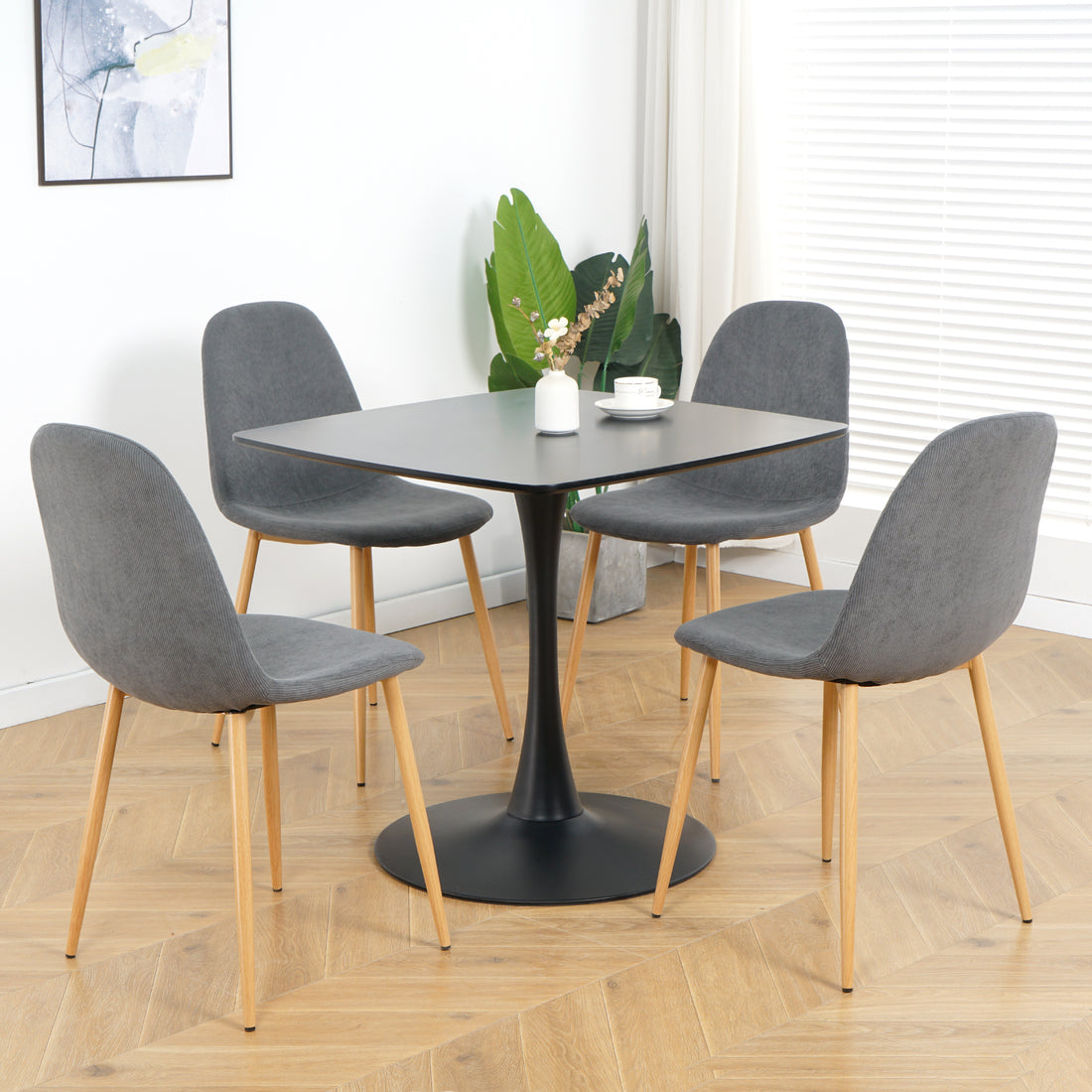 Light Grey Modern Fabric Chairs With Wood Transfer Metal Leg Set Of 4 Light Gray Metal