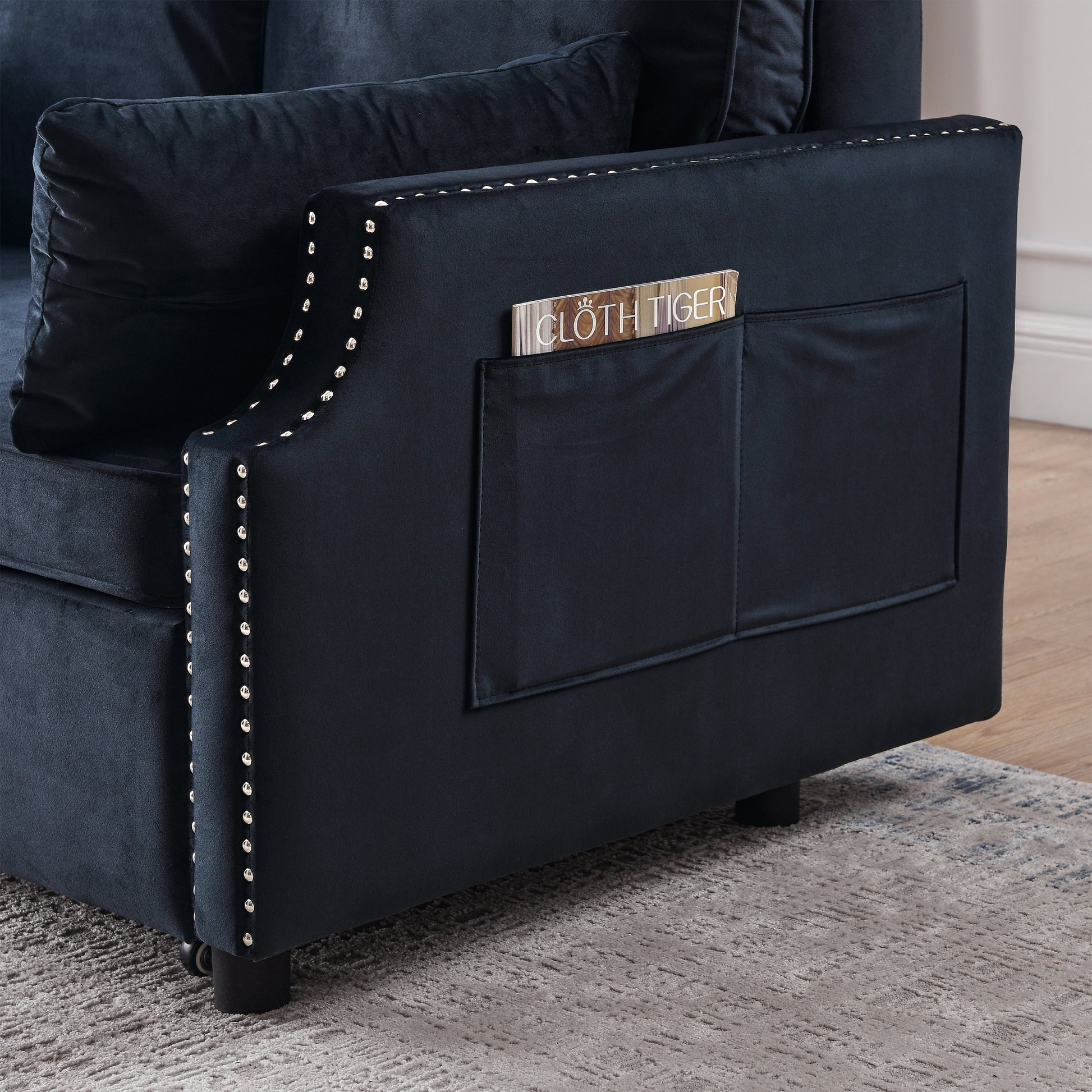 50" Velvet Upholstered Sleeper Sofa Bed With Side Storage Pockets, Design, 2 Seater Sofa With 2 Pillows And Removeable Backrest Pull Out Sofa Bed For Small Spaces In Living Rooms, Apartm Black Velvet Primary Living Space Foam Velvet 2 Seat