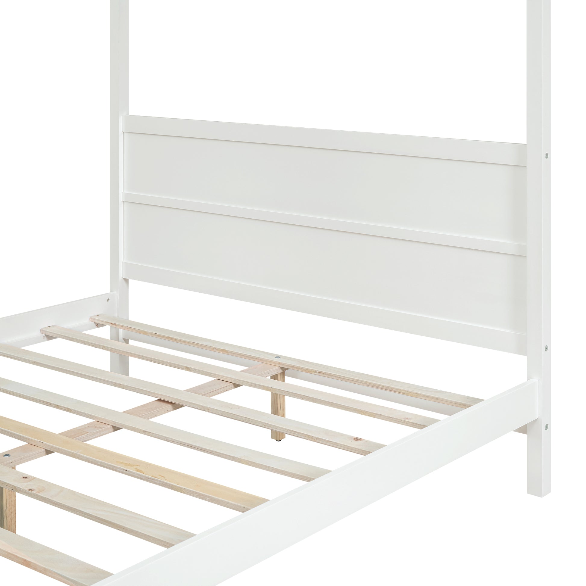 Queen Size Canopy Platform Bed With Headboard And Footboard,Slat Support Leg White Old Sku:Lt001912Aak White Solid Wood