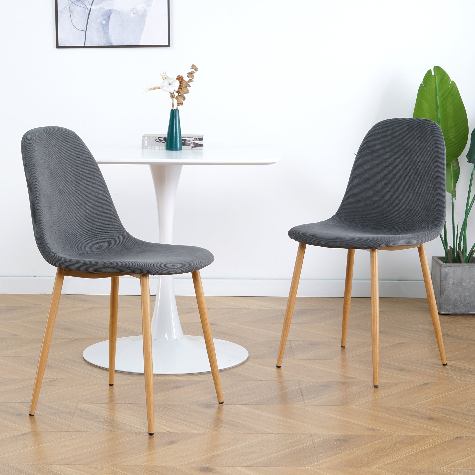 Light Grey Modern Fabric Chairs With Wood Transfer Metal Leg Set Of 4 Light Gray Metal