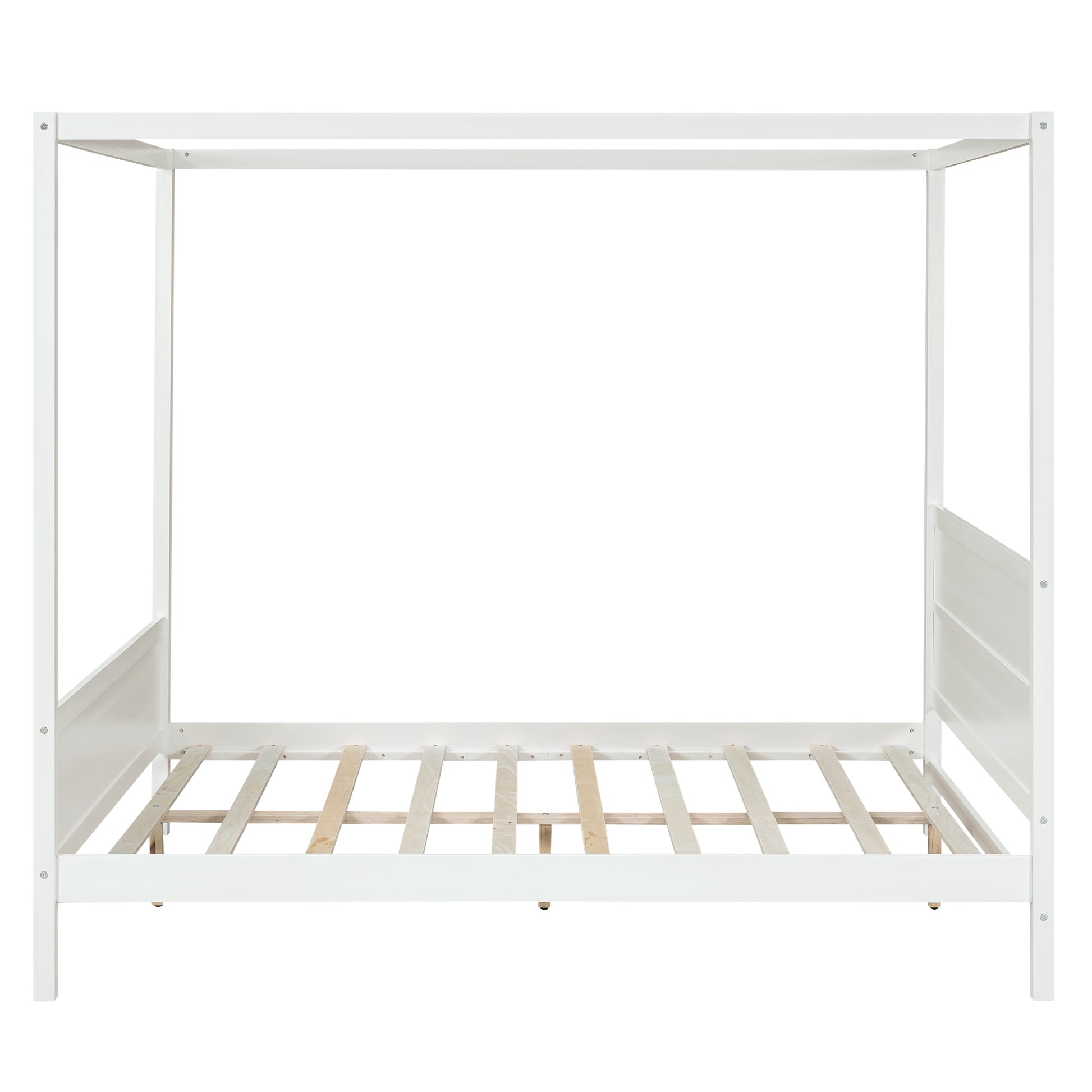 Queen Size Canopy Platform Bed With Headboard And Footboard,Slat Support Leg White Old Sku:Lt001912Aak White Solid Wood