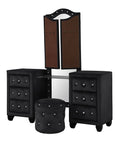 Crystal Tufted Queen 5 Pc Vanity Bedroom Set Made With Wood In Black Box Spring Not Required Queen Black Wood 5 Piece Set Bedroom Modern Upholstered Velvet Tufted Wood