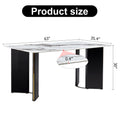 Modern Minimalist Rectangular Dining Table, White Imitation Marble Tabletop, Mdf Table Legs With Gold Metal Decorative Strips. Suitable For Restaurant And Living Roomf Hh White Mdf Glass
