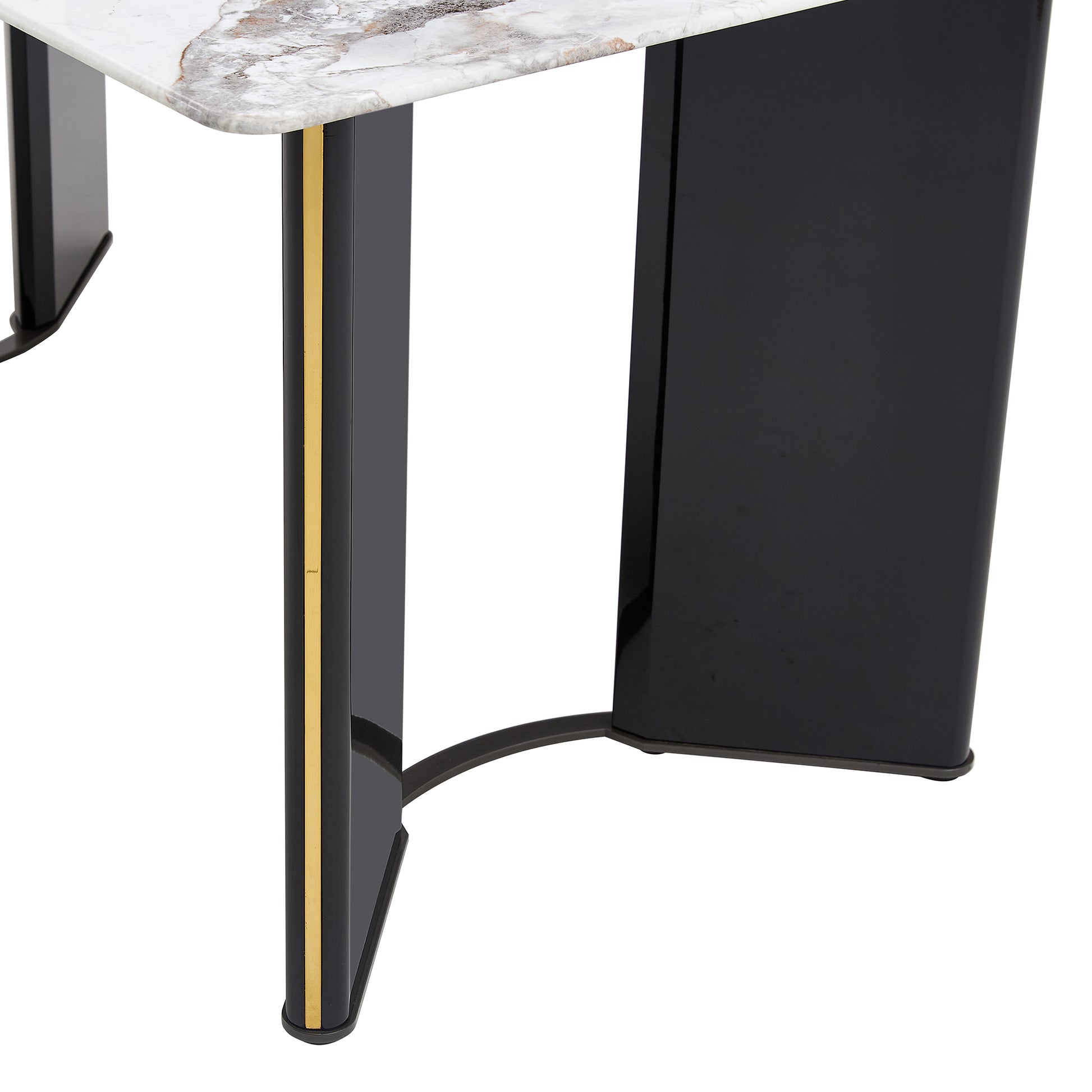 Modern Minimalist Rectangular Dining Table, White Imitation Marble Tabletop, Mdf Table Legs With Gold Metal Decorative Strips. Suitable For Restaurant And Living Roomf Hh White Mdf Glass
