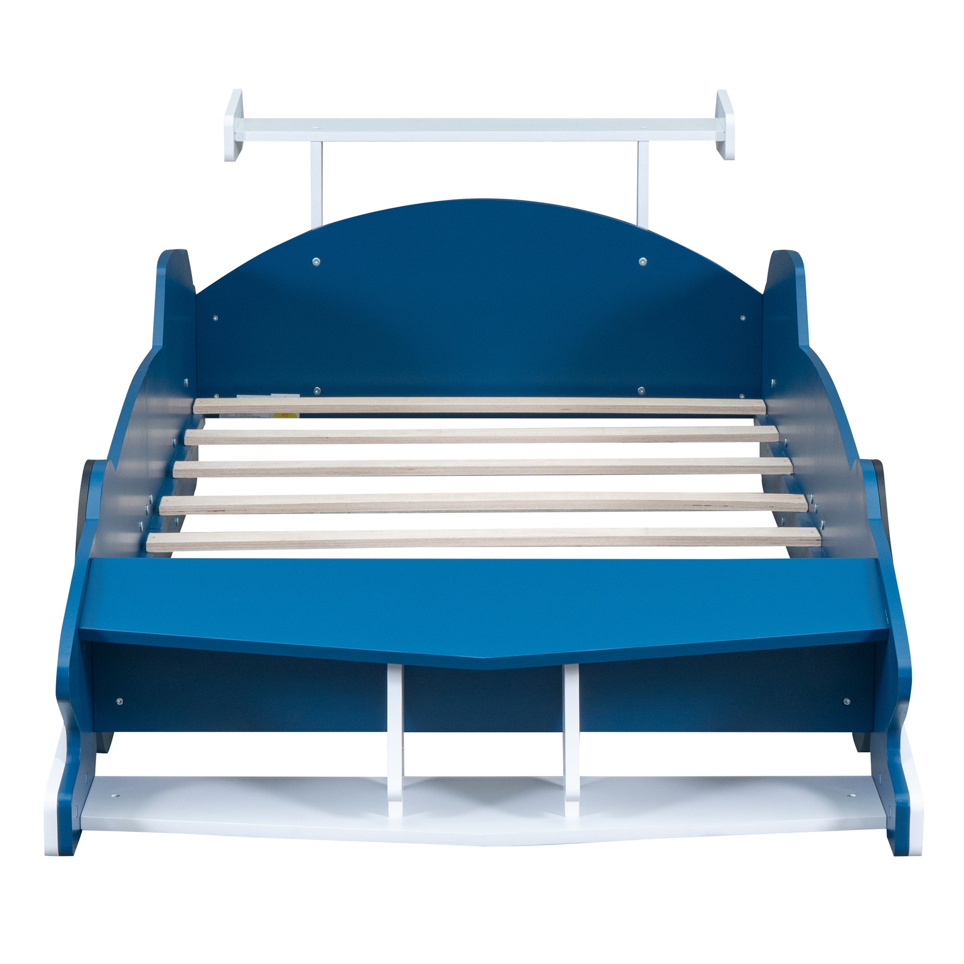 Twin Size Race Car Shaped Platform Bed With Wheels,Blue Blue Plywood