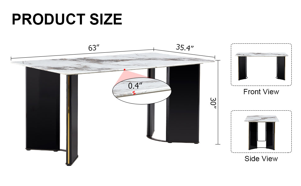 Modern Minimalist Rectangular Dining Table, White Imitation Marble Tabletop, Mdf Table Legs With Gold Metal Decorative Strips. Suitable For Restaurant And Living Roomf Hh White Mdf Glass