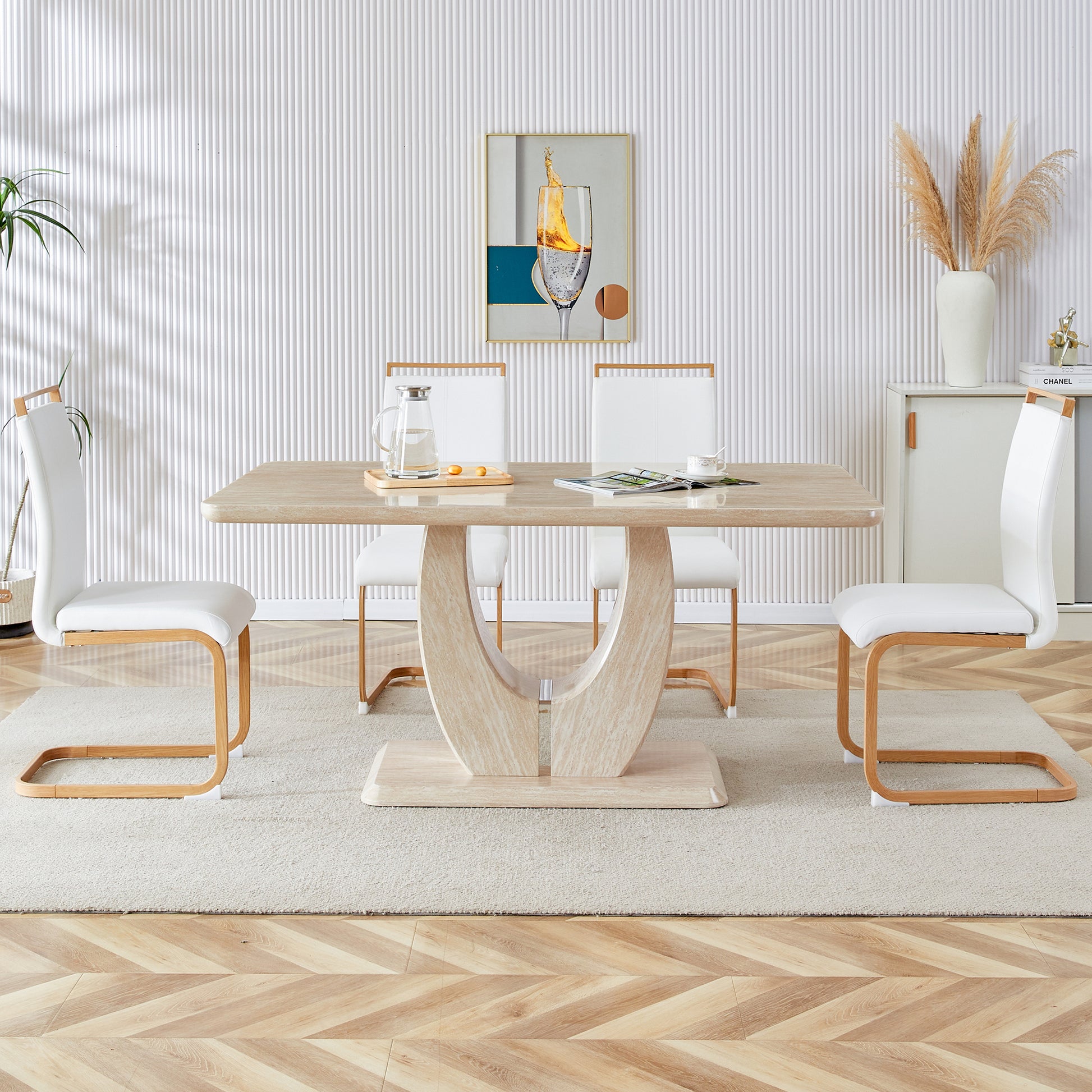 Modern Minimalist Luxury Mdf Rectangular Dining Table With Light Yellow Textured Stickers On The Table. Suitable For Restaurants, Living Rooms, Kitchens, And Study Rooms.F 1280 "63* "37* "30 Light Yellow Mdf