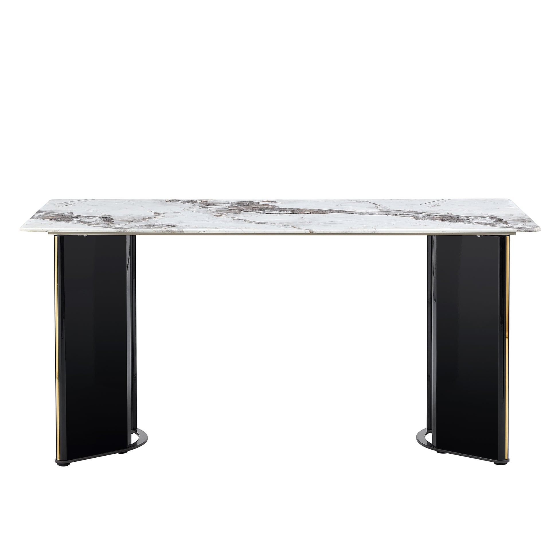 Modern Minimalist Rectangular Dining Table, White Imitation Marble Tabletop, Mdf Table Legs With Gold Metal Decorative Strips. Suitable For Restaurant And Living Roomf Hh White Mdf Glass