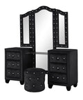 Crystal Tufted Queen 5 Pc Vanity Bedroom Set Made With Wood In Black Box Spring Not Required Queen Black Wood 5 Piece Set Bedroom Modern Upholstered Velvet Tufted Wood