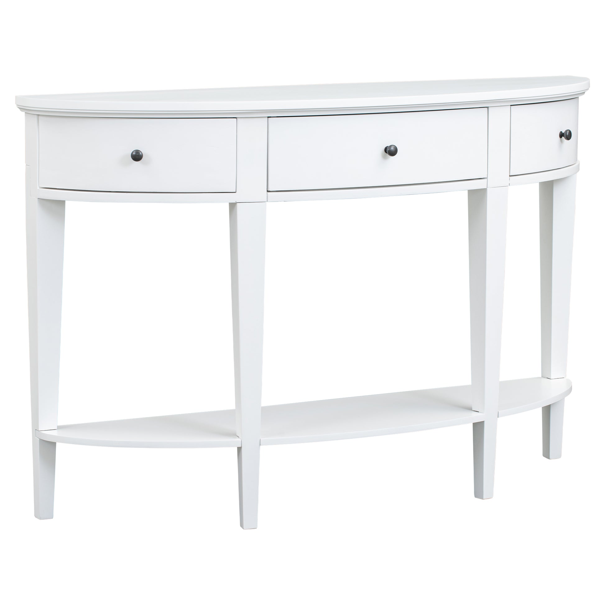 Modern Curved Console Table Sofa Table With 3 Drawers And 1 Shelf For Hallway, Entryway, Living Room White Solid Wood Mdf