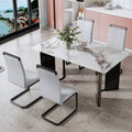 Modern Minimalist Rectangular Dining Table, White Imitation Marble Tabletop, Mdf Table Legs With Gold Metal Decorative Strips. Suitable For Restaurant And Living Roomf Hh White Mdf Glass