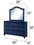 Maya Modern Style Crystal Tufted Queen 5Pc Bed Room Set Made With Wood In Blue Box Spring Not Required Queen Blue Wood 5 Piece Set Bedroom Bed Included,Chest Included,Dresser Included,Mirror Included,Nightstand Included Modern Upholstered Wood