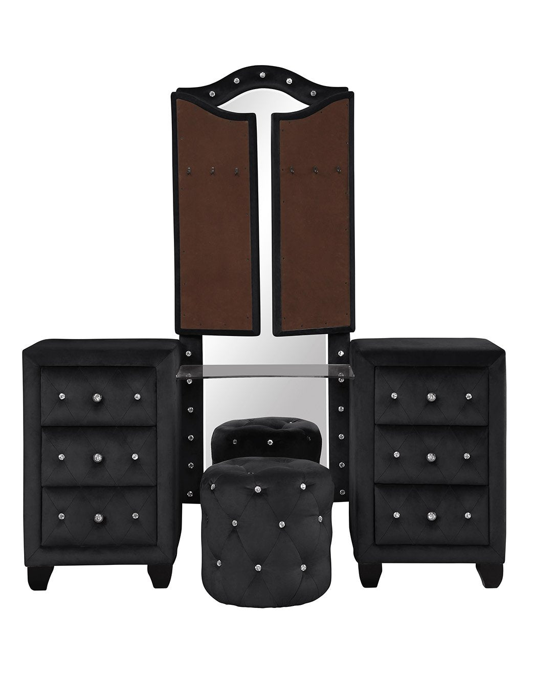 Crystal Tufted Queen 5 Pc Vanity Bedroom Set Made With Wood In Black Box Spring Not Required Queen Black Wood 5 Piece Set Bedroom Modern Upholstered Velvet Tufted Wood