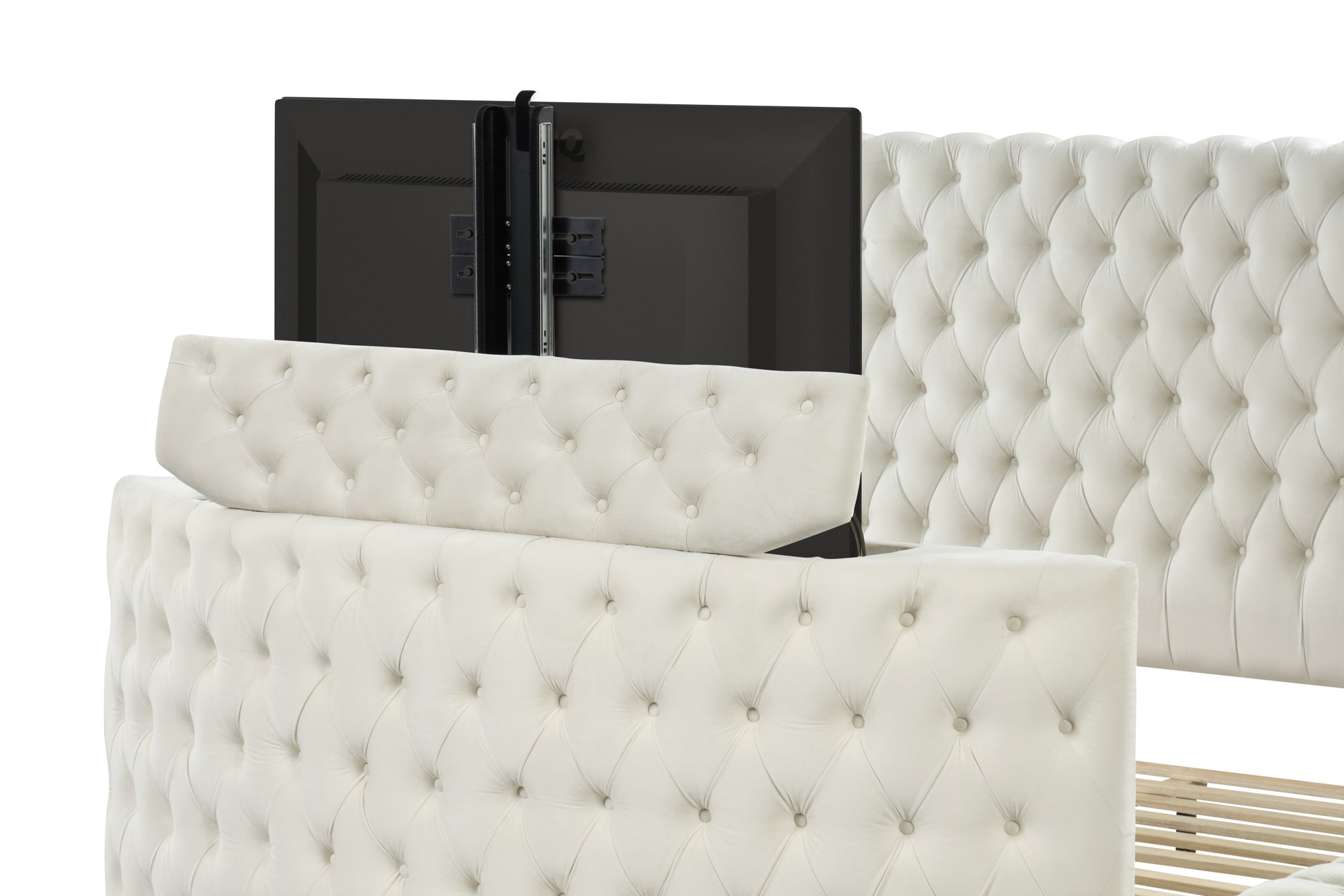 Maya Modern Style Crystal Tufted King 5Pc Bed Room Set Made With Wood In Cream Box Spring Not Required King Cream Wood 5 Piece Set Bedroom Bed Included,Chest Included,Dresser Included,Mirror Included,Nightstand Included Contemporary,Modern Upholstered