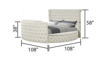Maya Modern Style Crystal Tufted Queen Bed Made With Wood In Cream Box Spring Not Required Queen Cream Wood Bedroom Contemporary,Modern Slat Beds Upholstered Velvet Wood