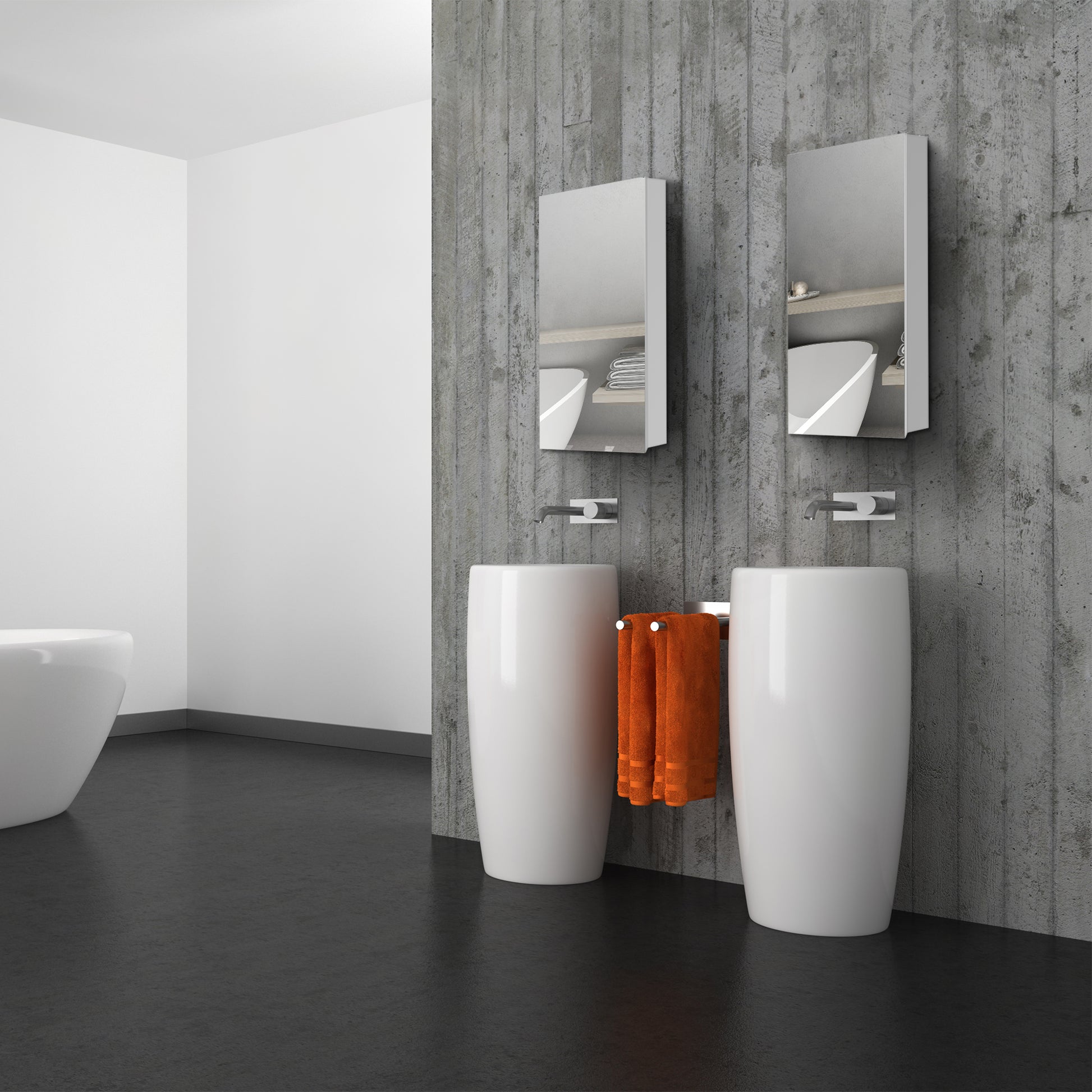 20" W X 36" H Single Door Bathroom Medicine Cabinet With Mirror, Recessed Or Surface Mount Bathroom Wall Cabinet, Beveled Edges,Silver White Engineered Wood