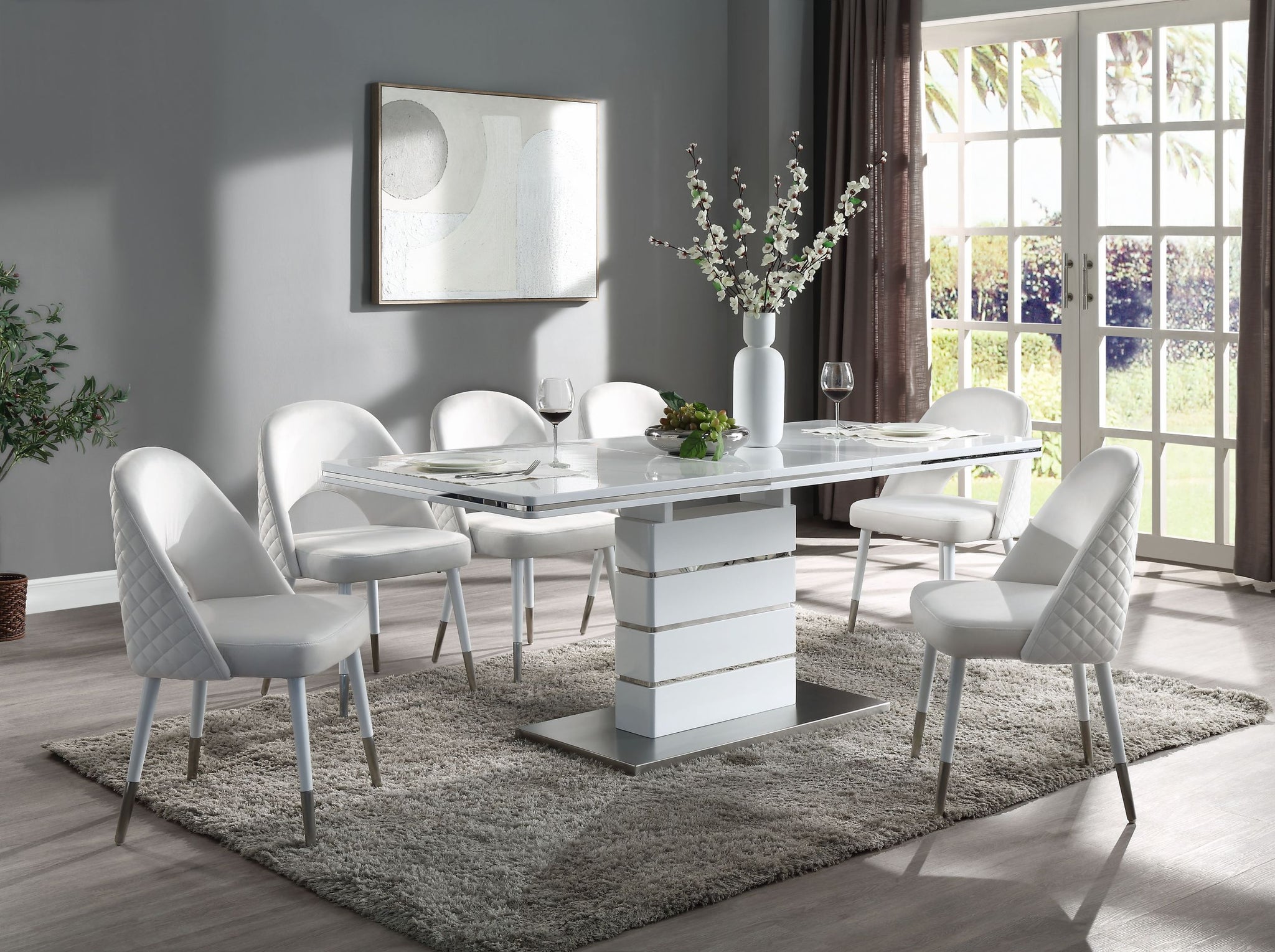 Kameryn Dining Table W Butterfly Leaf, White High Gloss Finish Dn02143 White Mdf Steel