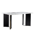 Modern Minimalist Rectangular Dining Table, White Imitation Marble Tabletop, Mdf Table Legs With Gold Metal Decorative Strips. Suitable For Restaurant And Living Roomf Hh White Mdf Glass