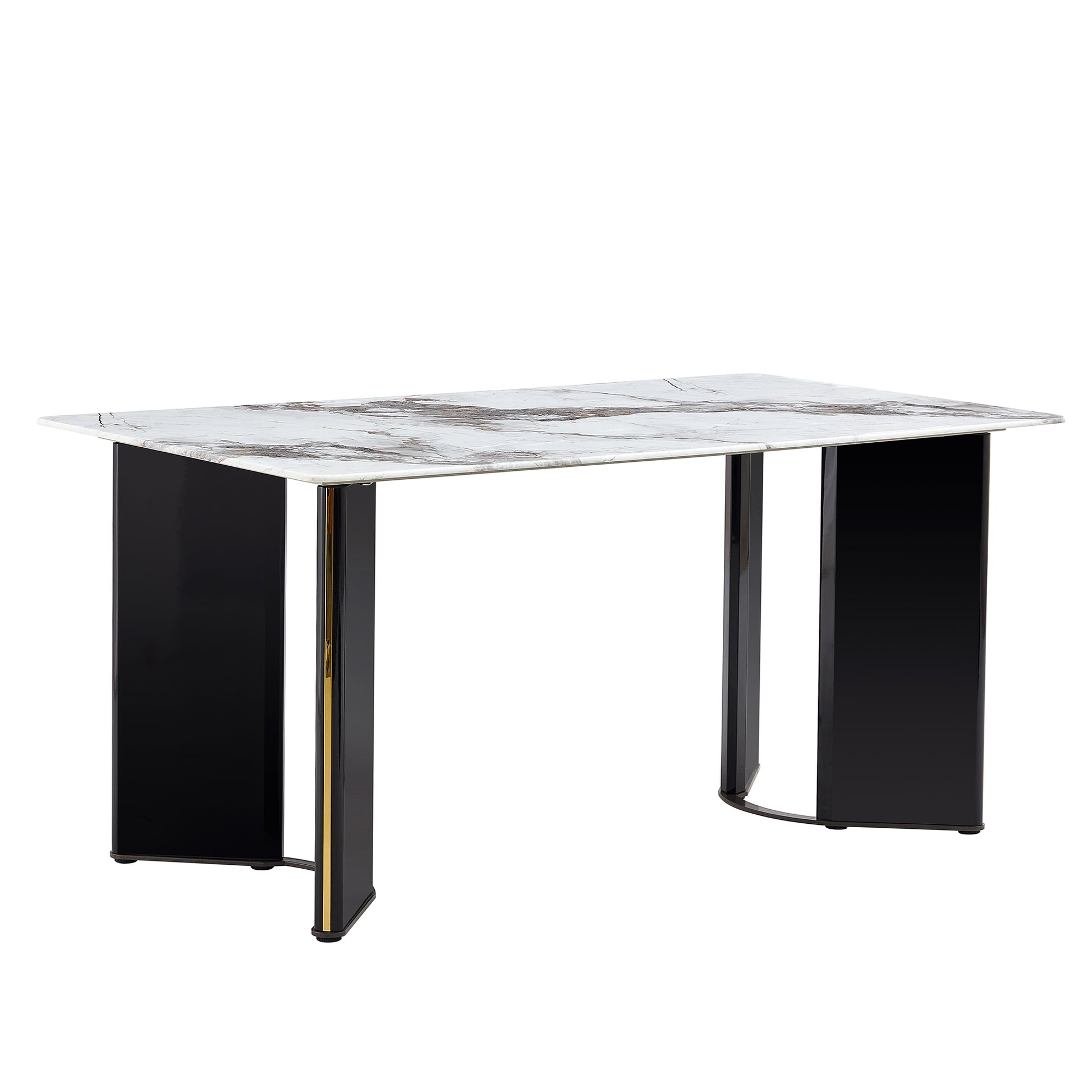 Modern Minimalist Rectangular Dining Table, White Imitation Marble Tabletop, Mdf Table Legs With Gold Metal Decorative Strips. Suitable For Restaurant And Living Roomf Hh White Mdf Glass
