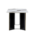 Modern Minimalist Rectangular Dining Table, White Imitation Marble Tabletop, Mdf Table Legs With Gold Metal Decorative Strips. Suitable For Restaurant And Living Roomf Hh White Mdf Glass