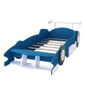 Twin Size Race Car Shaped Platform Bed With Wheels,Blue Blue Plywood