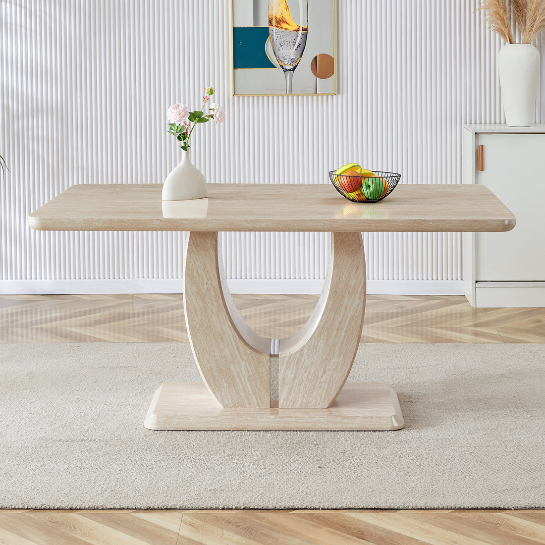 Modern Minimalist Luxury Mdf Rectangular Dining Table With Light Yellow Textured Stickers On The Table. Suitable For Restaurants, Living Rooms, Kitchens, And Study Rooms.F 1280 "63* "37* "30 Light Yellow Mdf