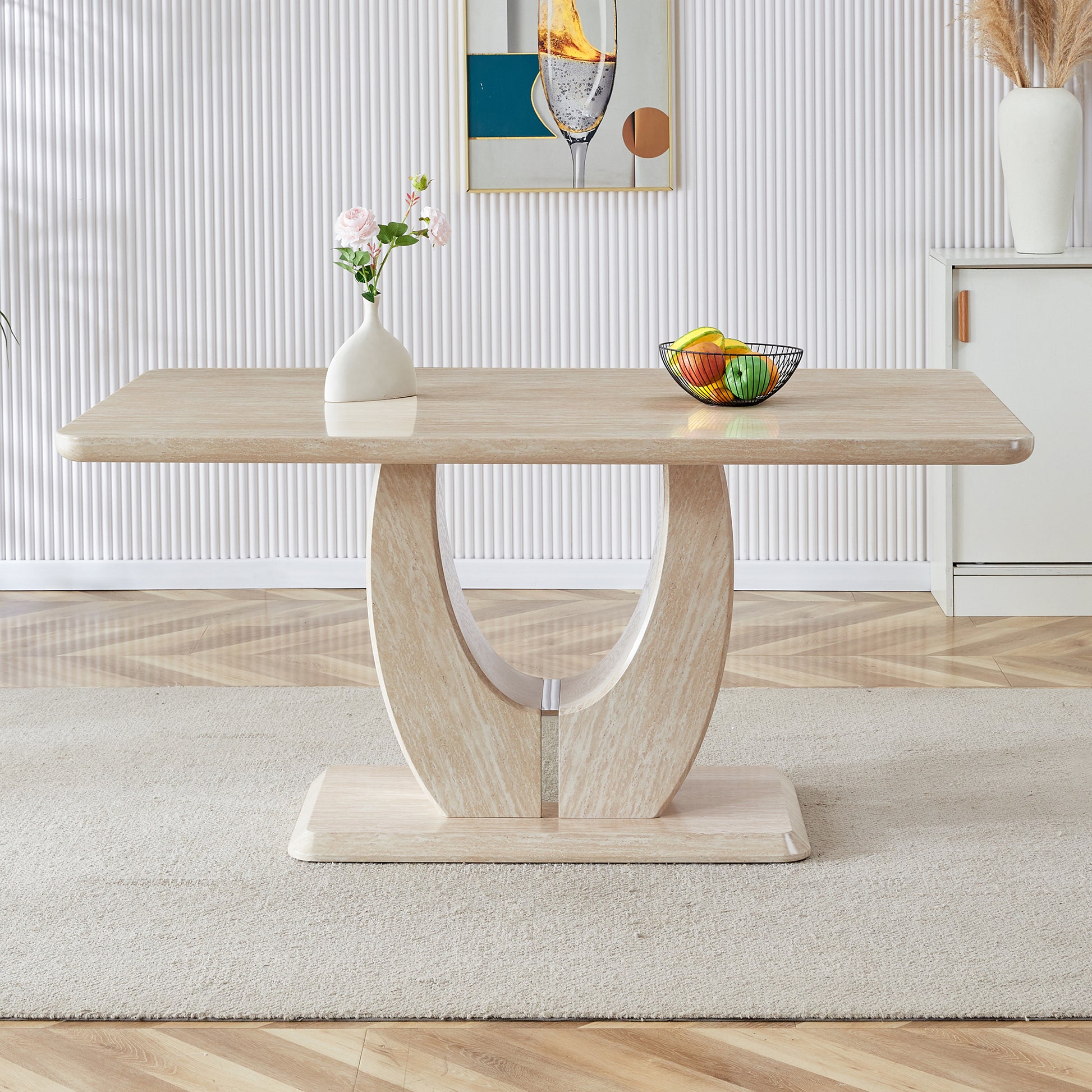 Modern Minimalist Luxury Mdf Rectangular Dining Table With Light Yellow Textured Stickers On The Table. Suitable For Restaurants, Living Rooms, Kitchens, And Study Rooms.F 1280 "63* "37* "30 Light Yellow Mdf