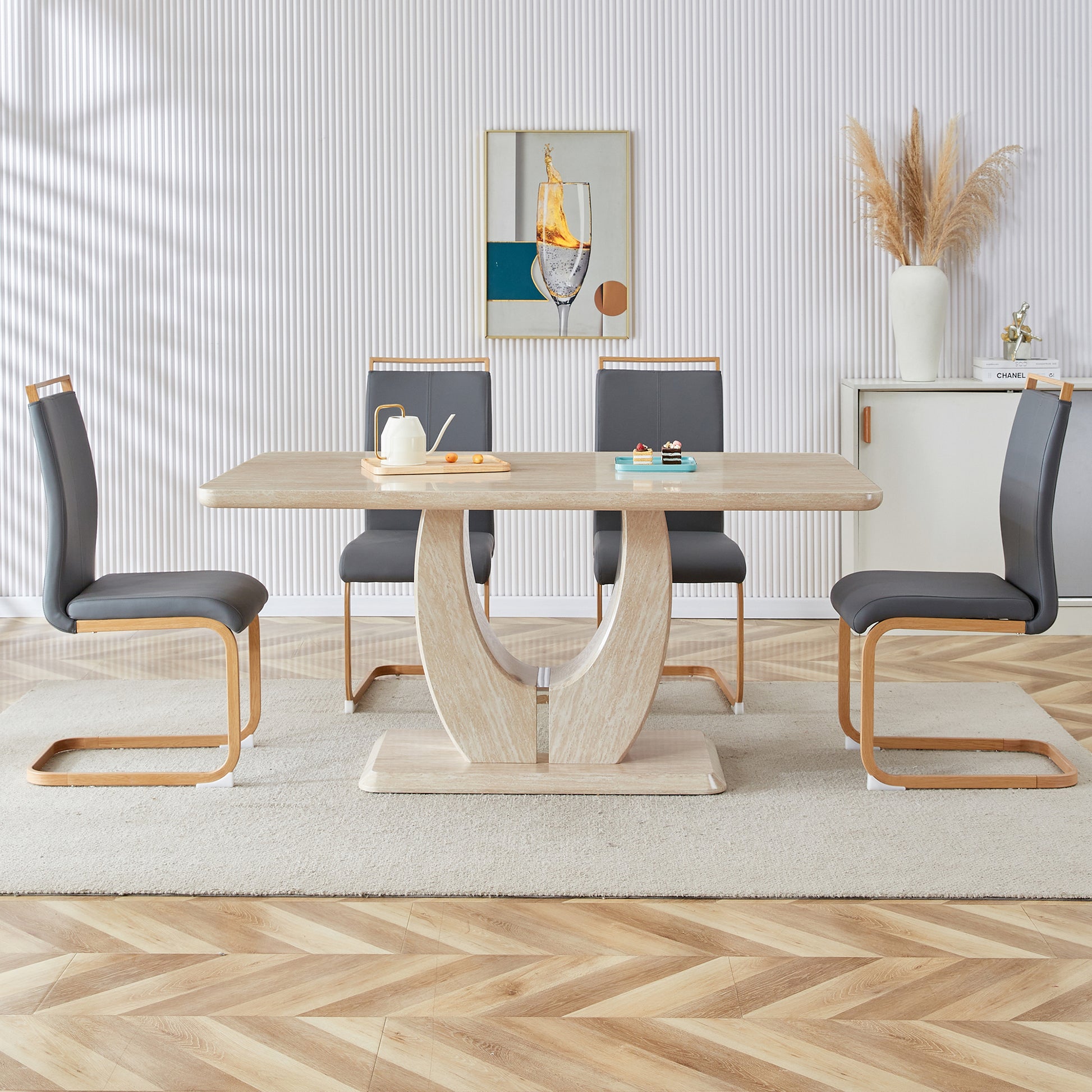 Modern Minimalist Luxury Mdf Rectangular Dining Table With Light Yellow Textured Stickers On The Table. Suitable For Restaurants, Living Rooms, Kitchens, And Study Rooms.F 1280 "63* "37* "30 Light Yellow Mdf