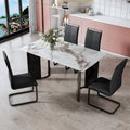 Modern Minimalist Rectangular Dining Table, White Imitation Marble Tabletop, Mdf Table Legs With Gold Metal Decorative Strips. Suitable For Restaurant And Living Roomf Hh White Mdf Glass
