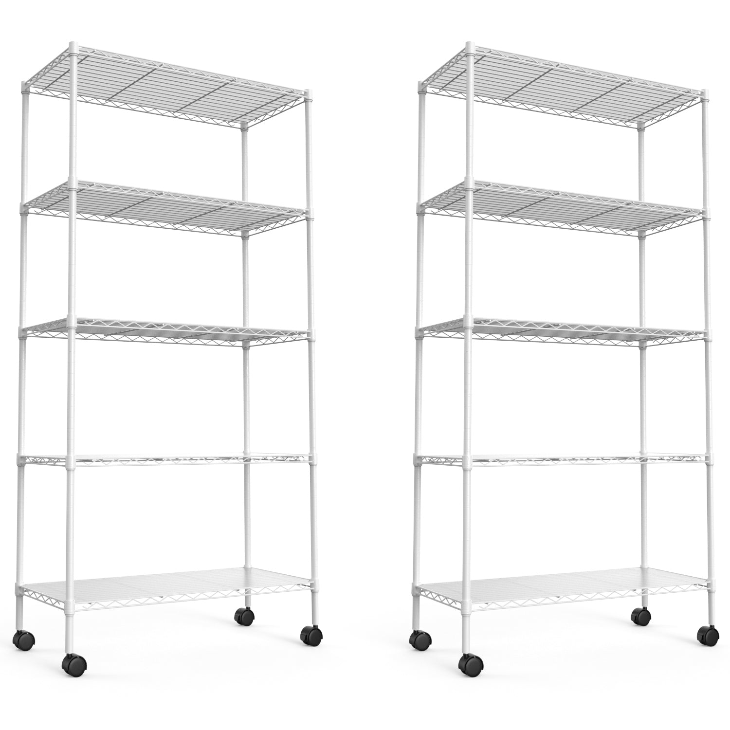 2 Pack 5 Tier Shelf Wire Shelving Unit, Nsf Heavy Duty Wire Shelf Metal Large Storage Shelves Height Adjustable Utility For Garage Kitchen Office Commercial Shelving Steel Layer Shelf White White Iron Plastic