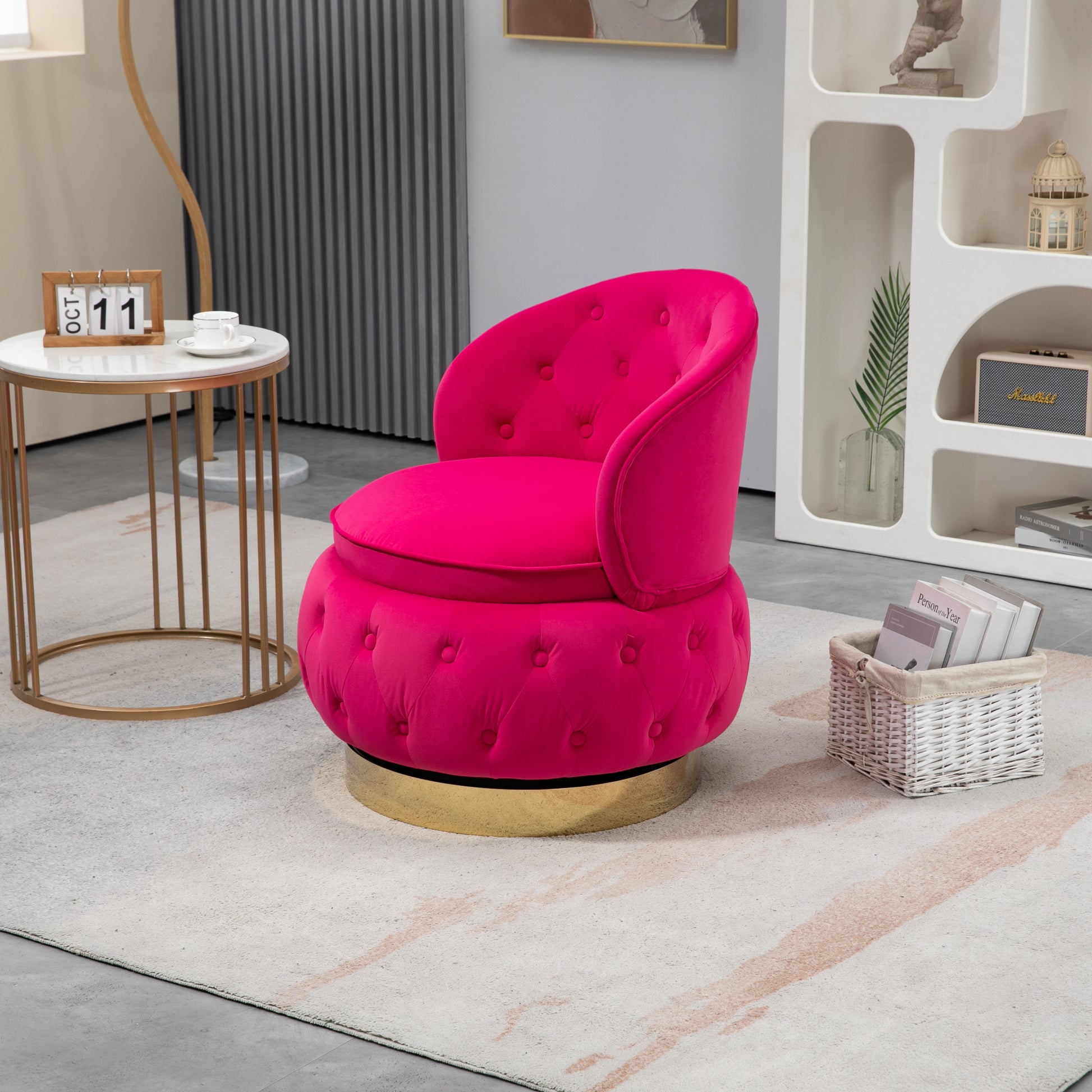 360 Degree Swivel Cuddle Barrel Accent Storage Chairs, Round Armchairs With Wide Upholstered, Fluffy Velvet Fabric Chair For Living Room, Bedroom, Office, Waiting Rooms Red Primary Living Space Foam Velvet