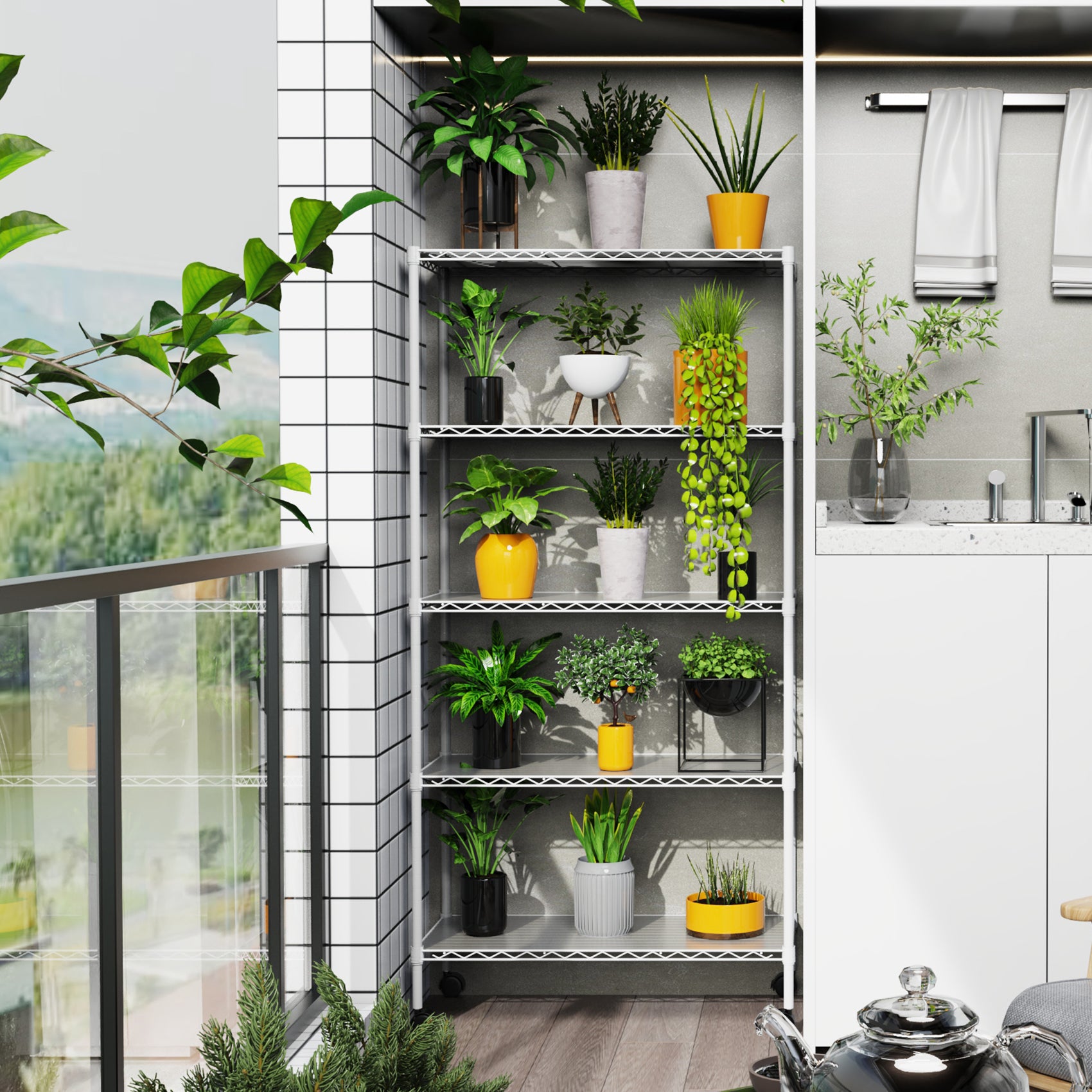 2 Pack 5 Tier Shelf Wire Shelving Unit, Nsf Heavy Duty Wire Shelf Metal Large Storage Shelves Height Adjustable Utility For Garage Kitchen Office Commercial Shelving Steel Layer Shelf White White Iron Plastic