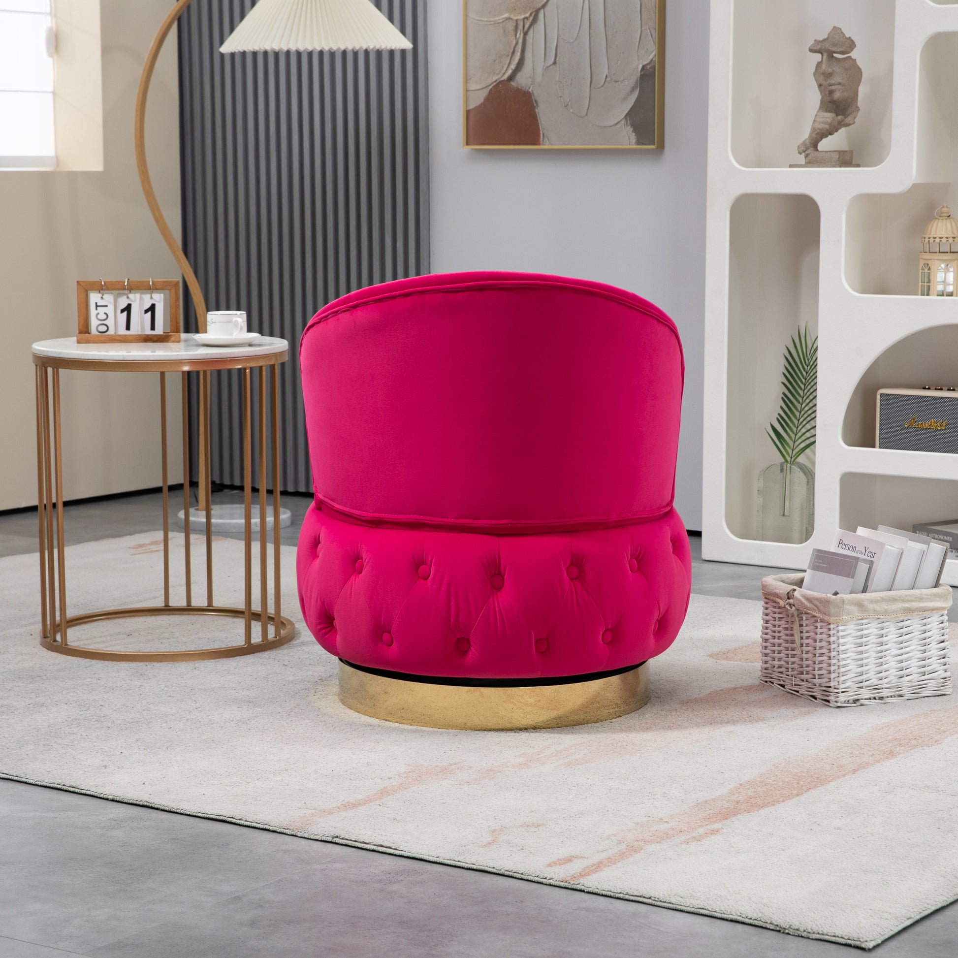 360 Degree Swivel Cuddle Barrel Accent Storage Chairs, Round Armchairs With Wide Upholstered, Fluffy Velvet Fabric Chair For Living Room, Bedroom, Office, Waiting Rooms Red Primary Living Space Foam Velvet