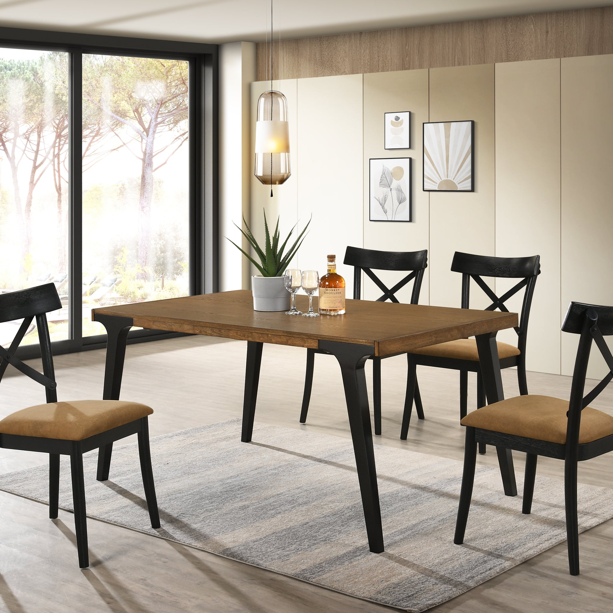 Hillary Dining Table, Walnut & Black Finish Dn02305 Walnut Wood
