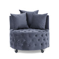 Velvet Upholstered Swivel Chair For Living Room, With Button Tufted Design And Movable Wheels, Including 3 Pillows, Grey Grey Foam