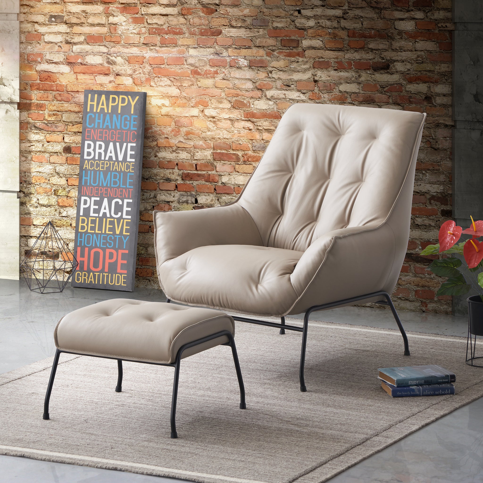 Zusa Accent Chair, Khaki Top Grain Leather Ac02381 Khaki Leather