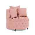 Velvet Upholstered Swivel Chair For Living Room, With Button Tufted Design And Movable Wheels, Including 3 Pillows, Pink Pink Foam