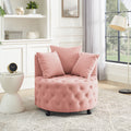 Velvet Upholstered Swivel Chair For Living Room, With Button Tufted Design And Movable Wheels, Including 3 Pillows, Pink Pink Foam