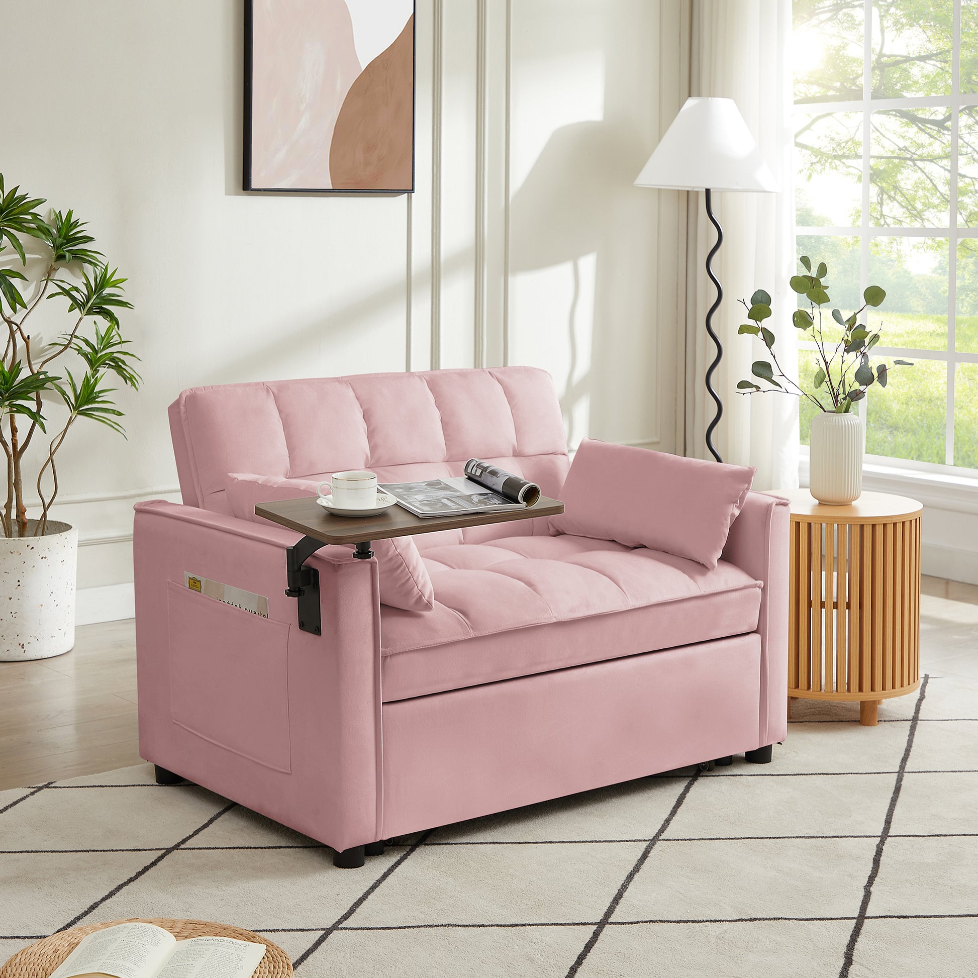 Pink Velvet Loveseat Sofa Bed Pink Wood Tufted Back Square Arms Foam Velvet 2 Seat