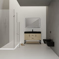 48 Inch Bathroom Vanity Freestanding Design With Black Resin Sink Plain Light Oak Bathroom American Traditional Plywood