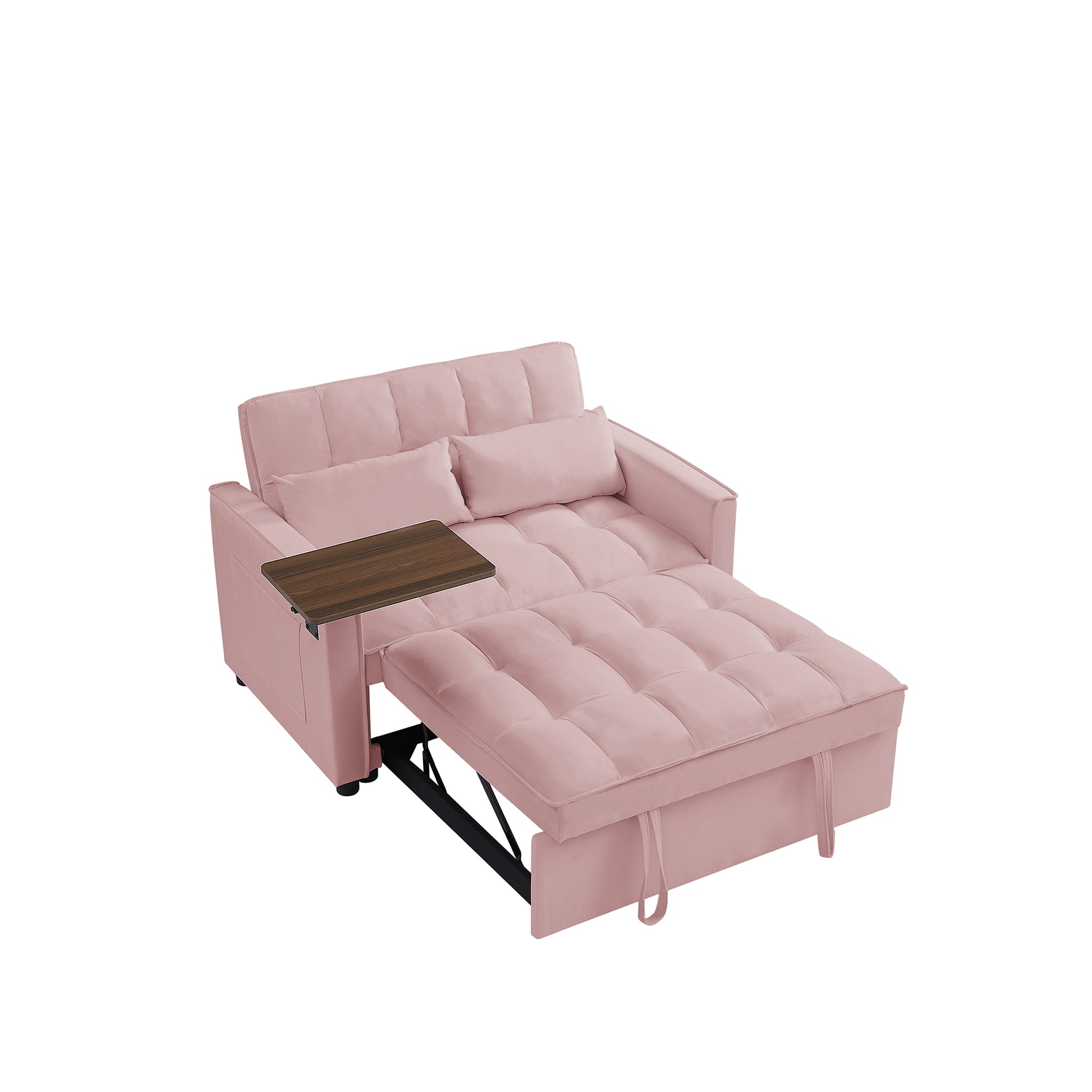 Pink Velvet Loveseat Sofa Bed Pink Wood Tufted Back Square Arms Foam Velvet 2 Seat