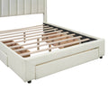 Full Size Upholstered Platform Bed With One Large Drawer In The Footboard And Drawer On Each Side,Beige Box Spring Not Required Full Beige Wood Bedroom Bed Frame Linen Upholstered