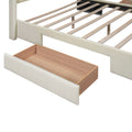 Full Size Upholstered Platform Bed With One Large Drawer In The Footboard And Drawer On Each Side,Beige Box Spring Not Required Full Beige Wood Bedroom Bed Frame Linen Upholstered