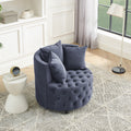 Velvet Upholstered Swivel Chair For Living Room, With Button Tufted Design And Movable Wheels, Including 3 Pillows, Grey Grey Foam