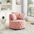 Velvet Upholstered Swivel Chair For Living Room, With Button Tufted Design And Movable Wheels, Including 3 Pillows, Pink Pink Foam